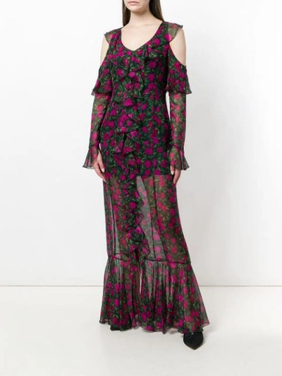 Shop Raquel Diniz Tulip Print Open Shoulder Dress In Multicolour