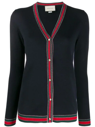 Shop Gucci Merino Wool Knitted Cardigan In Blue