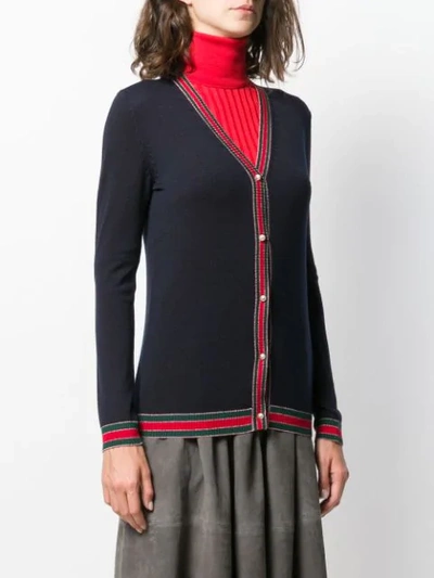 Shop Gucci Merino Wool Knitted Cardigan In Blue