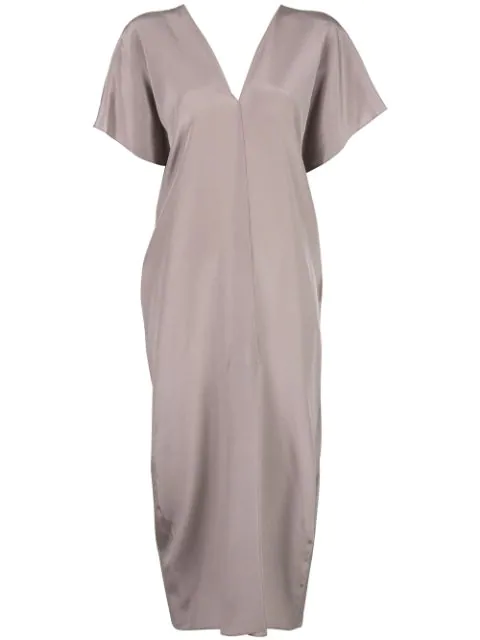 grey silk midi dress