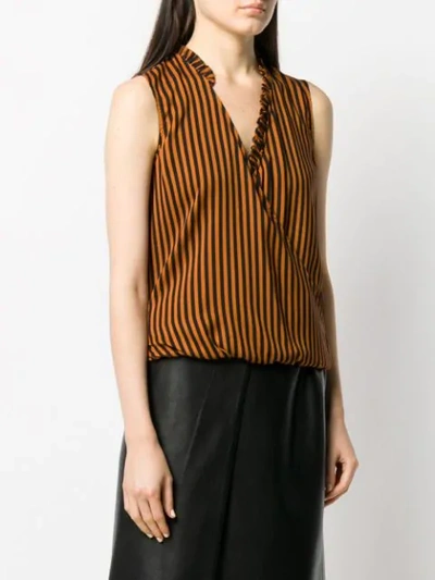 Shop Liu •jo Striped Wrap-front Vest In Orange
