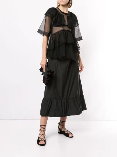 Shop Simone Rocha Lace-trimmed Tulle Blouse In Black