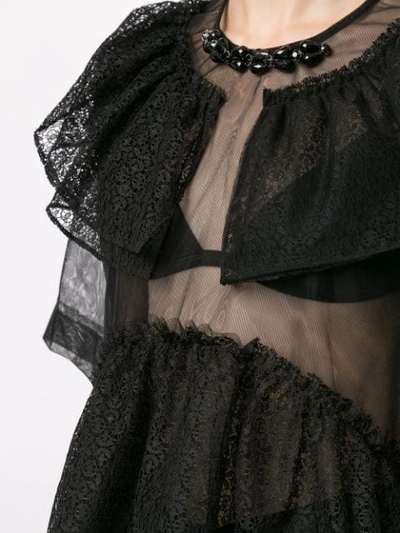 SIMONE ROCHA LACE-TRIMMED TULLE BLOUSE - 黑色