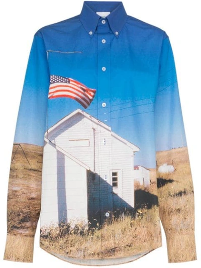 Shop Calvin Klein Jeans Est.1978 School Flag Print Shirt In Blue
