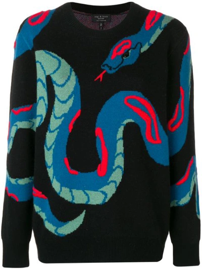 Snake Cashmere Crew Neck Sweater In Black