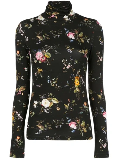 Shop R13 Turtleneck Floral Print Sweatshirt In Black