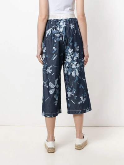 Shop I'm Isola Marras Cropped Floral Print Trousers In Blue