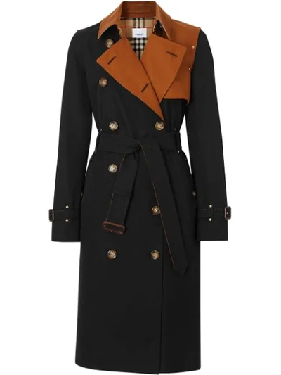 Shop Burberry Two-tone Cotton Gabardine Trench Coat In Black