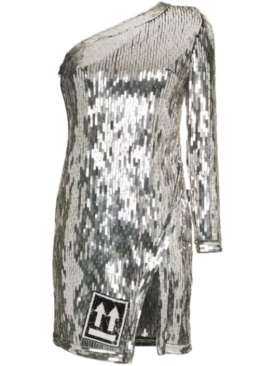 Shop Off-white One-shoulder Sequin Mini-dress In Metallic