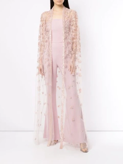 ZUHAIR MURAD 超长半透明镶嵌绉纱开衫 - 粉色
