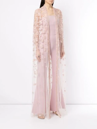 Shop Zuhair Murad Embellished Floor Length Cape In Pink