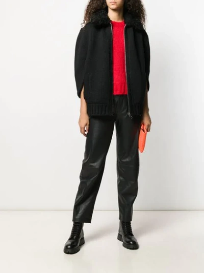 Shop Prada Shearling Collar Zipped Cardigan In F0002 Black