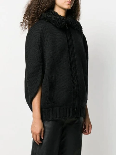 Shop Prada Shearling Collar Zipped Cardigan In F0002 Black