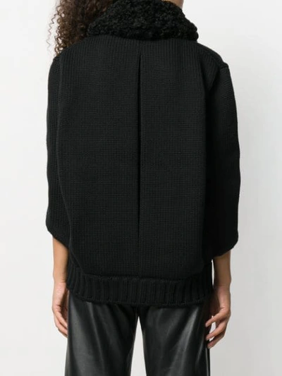 Shop Prada Shearling Collar Zipped Cardigan In F0002 Black
