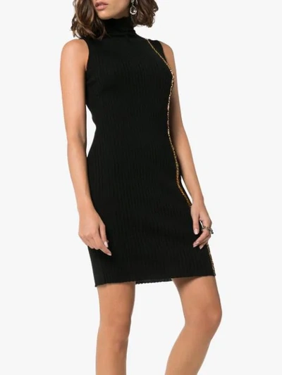 Shop Versace Ribbed Mini Dress In Black