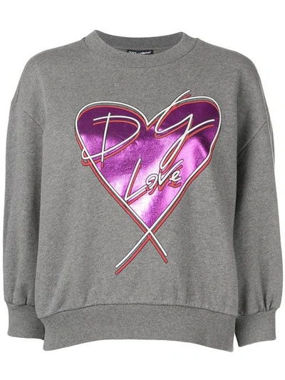 Shop Dolce & Gabbana Graphic Heart Logo Sweatshirt In Grey