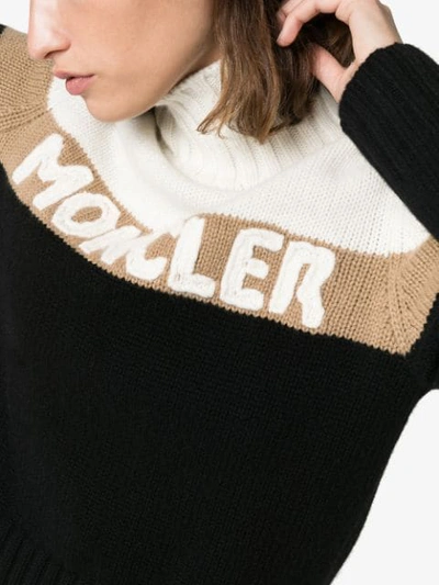 Shop Moncler Turtleneck Logo Intarsia Sweater In Black