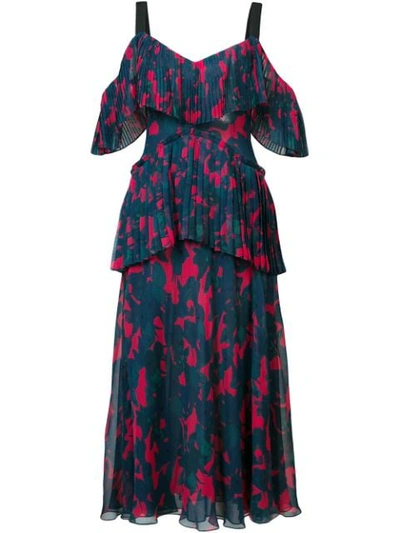 Shop Jason Wu Collection Pleated Cold-shoulder Dress - Blue