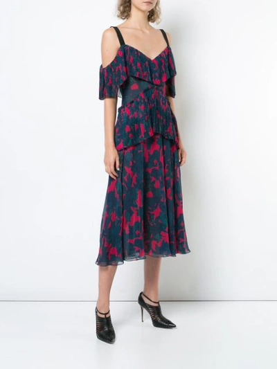 Shop Jason Wu Collection Pleated Cold-shoulder Dress - Blue