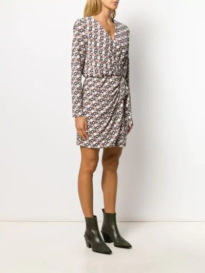 Shop Liu •jo Logo Print Wrap Dress In Brown