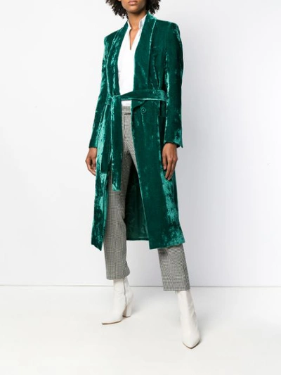 Shop Erika Cavallini Belted Velvet Coat In Green