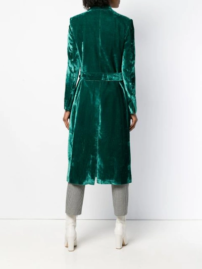 Shop Erika Cavallini Belted Velvet Coat In Green