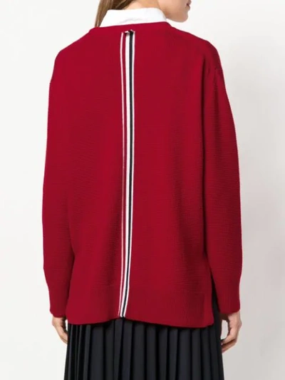 Shop Thom Browne Intarsia Stripe Boxy V-neck Pullover In Red