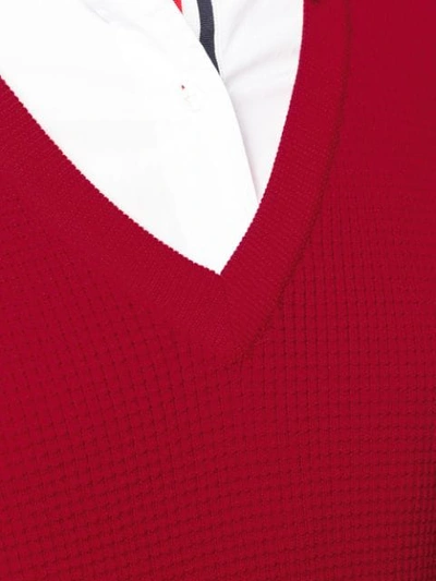 Shop Thom Browne Intarsia Stripe Boxy V-neck Pullover In Red