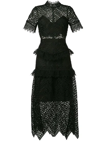 Shop Self-portrait Lace Midi Dress In Black