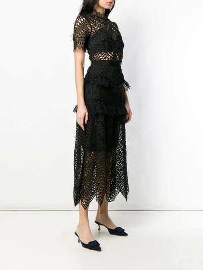 Shop Self-portrait Lace Midi Dress In Black