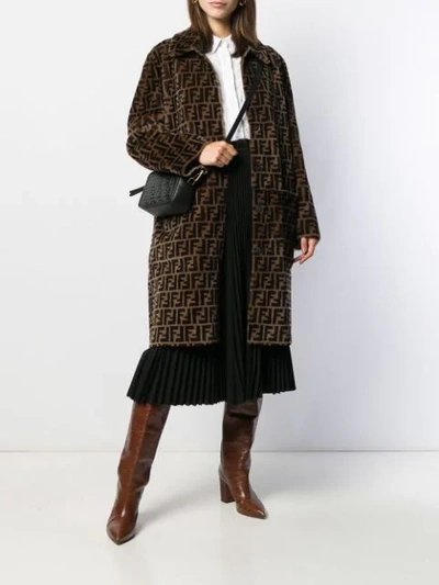 Shop Fendi Reversible Ff Shearling Coat In Brown