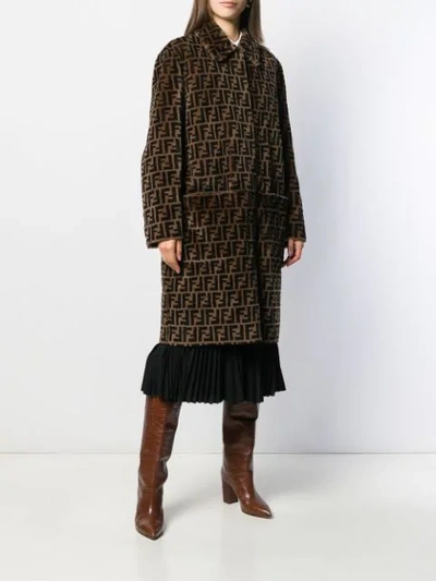 Shop Fendi Reversible Ff Shearling Coat In Brown