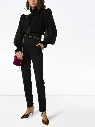 Shop Saint Laurent Structured-shoulder Silk Blouse In Black