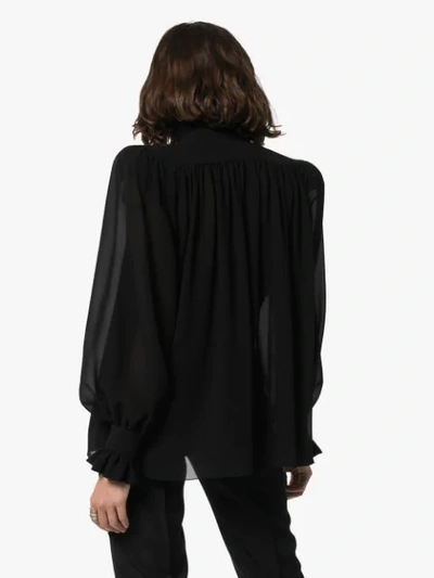 Shop Saint Laurent Structured-shoulder Silk Blouse In Black