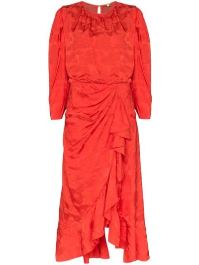 Shop Johanna Ortiz Cuentos Y Relatos Ruffled Jacquard Dress In Red