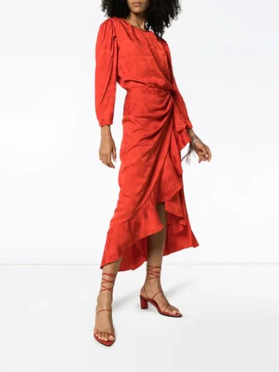 Shop Johanna Ortiz Cuentos Y Relatos Ruffled Jacquard Dress In Red