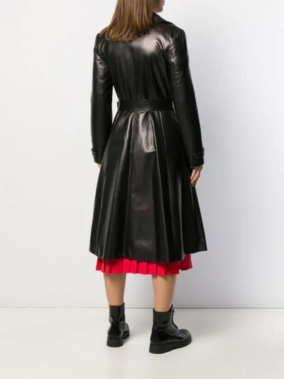 Shop Prada Belted Leather Trench Coat In Nero