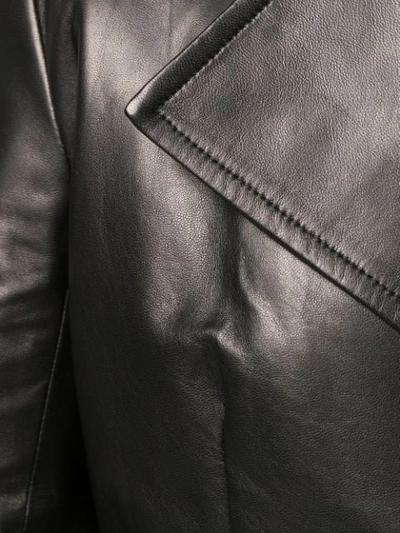 Shop Prada Belted Leather Trench Coat In Nero