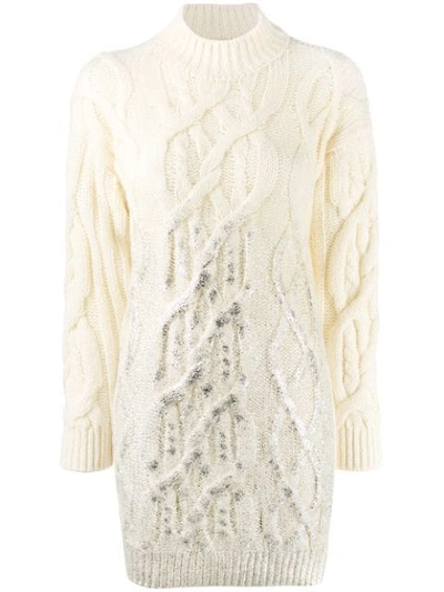 Shop Pinko Cable-knit Sweatshirt In White