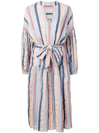 Shop Ulla Johnson Textured Stripe Midi Dress In Blue