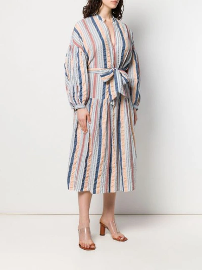 Shop Ulla Johnson Textured Stripe Midi Dress In Blue