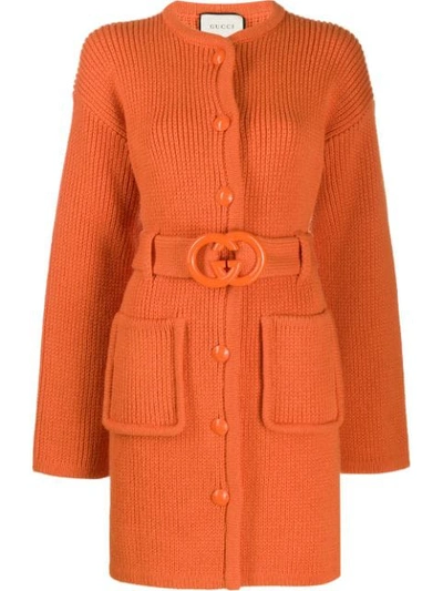 Shop Gucci Interlocking G Belted Cardi-coat In Orange