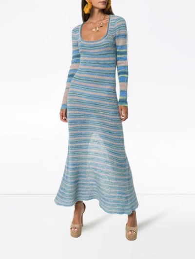 Shop Jacquemus Striped Knit Maxi Dress In Blue