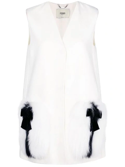 Shop Fendi Fur-patch Tailored Waistcoat - White