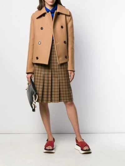 Shop Marni Plaid Pleated Skirt In Brown