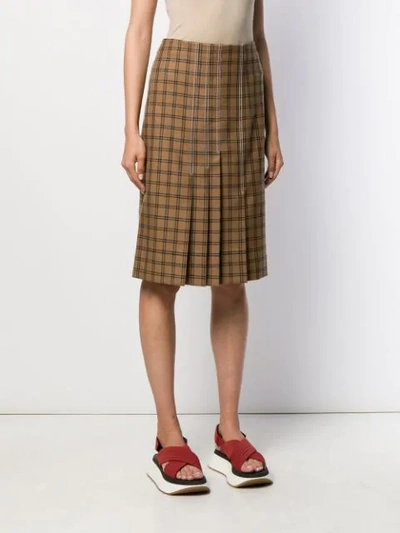 Shop Marni Plaid Pleated Skirt In Brown