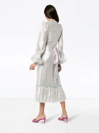 Shop The Vampire's Wife Lamé Ruffle Hem Silk Blend Dress In Silver
