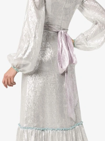 Shop The Vampire's Wife Lamé Ruffle Hem Silk Blend Dress In Silver