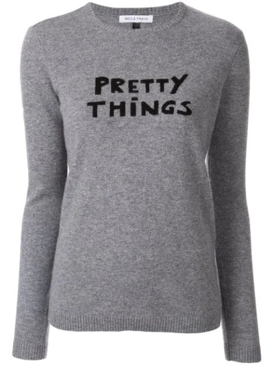 Shop Bella Freud Pretty Things Slogan Sweater In Grey