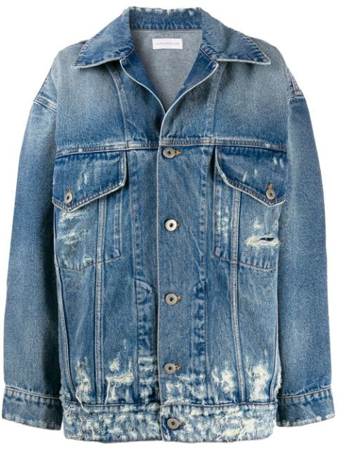 distressed longline denim jacket